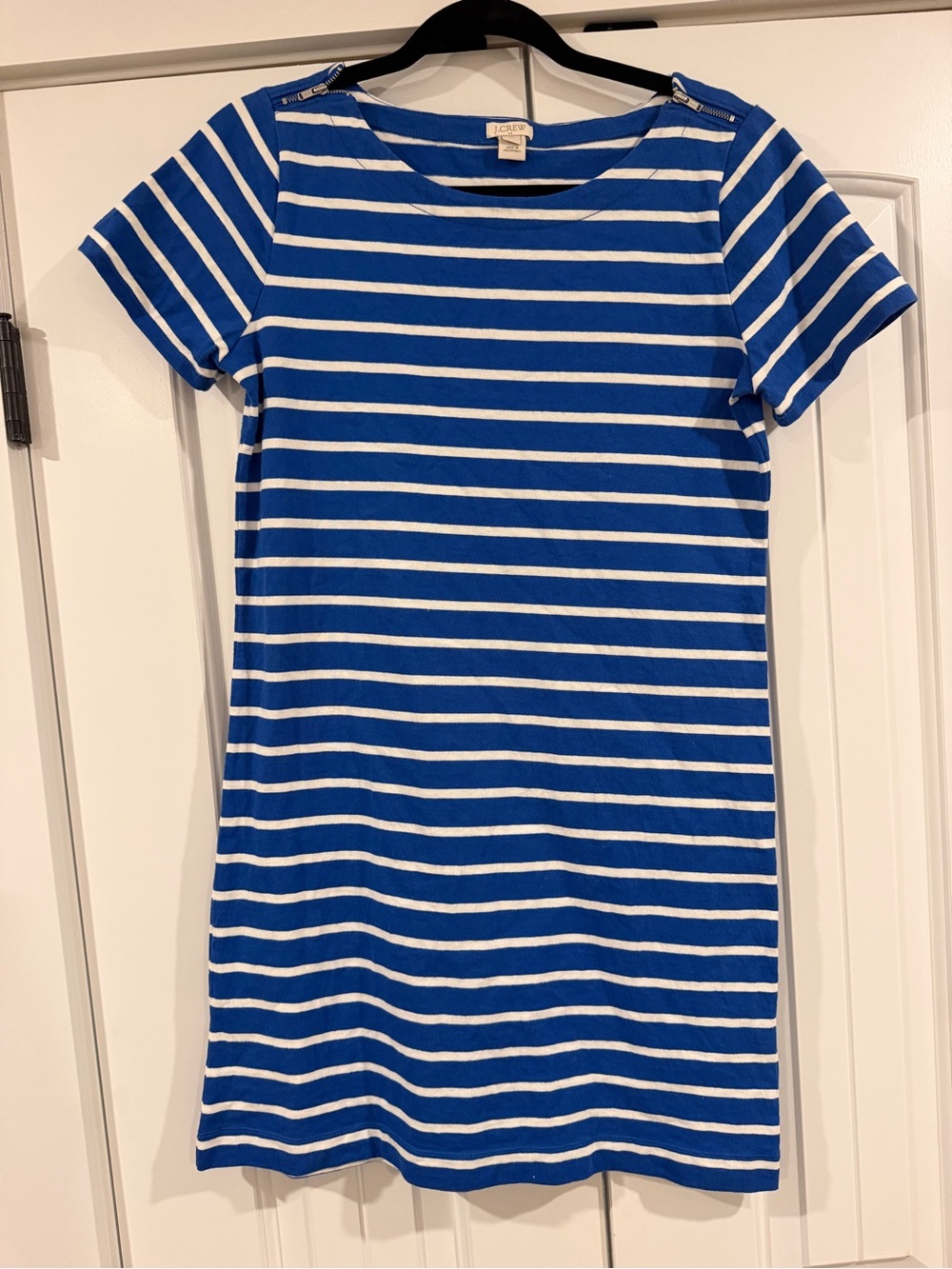 J. Crew Blue and White Striped Knit Tee Dress
